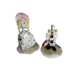 Set of 2 Vtg Made in Italy Rare W. Cabrelli Figurines Clown with Tube & Girl